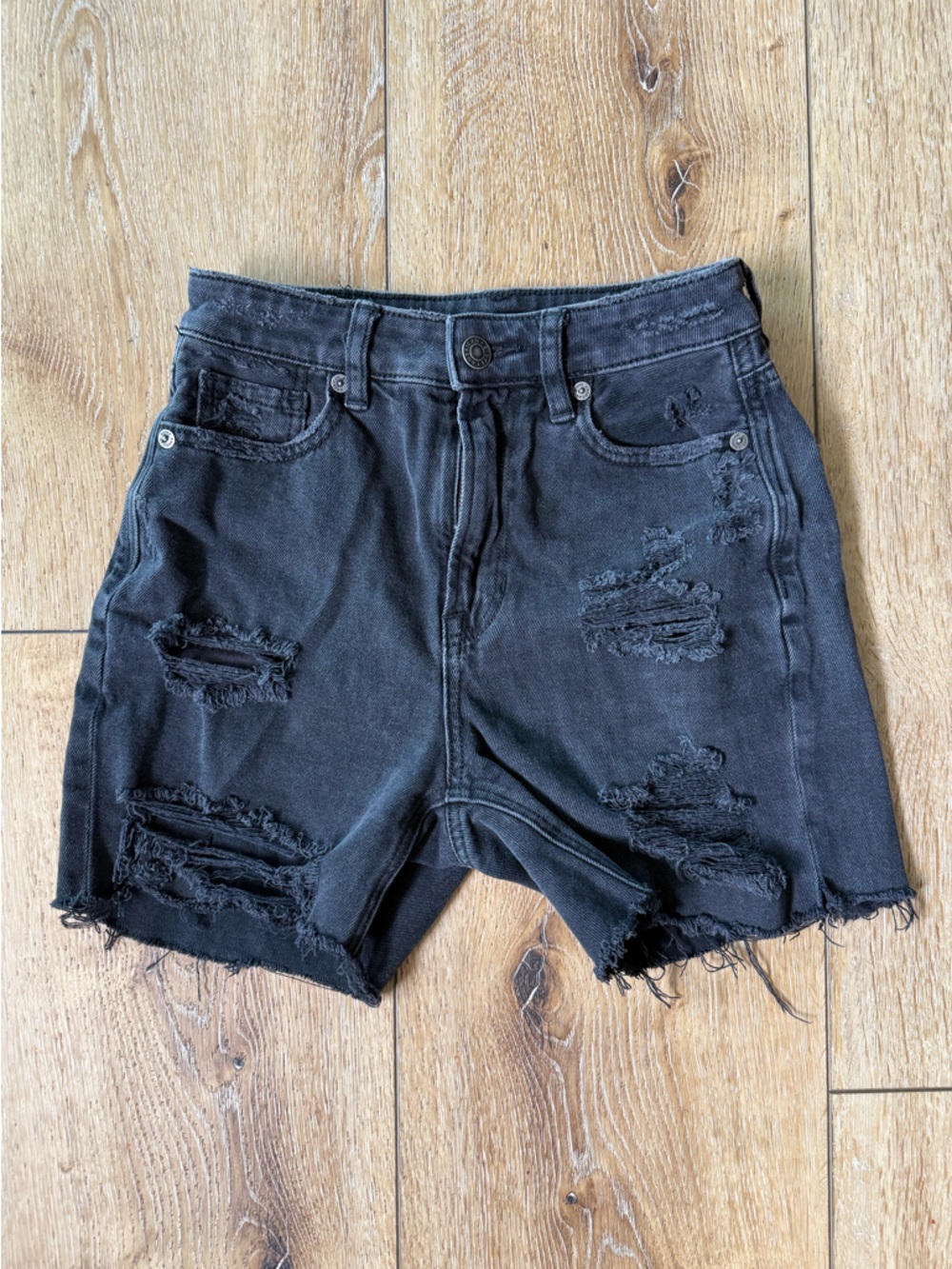 American Eagle Outfitters Black Distressed Denim Shorts